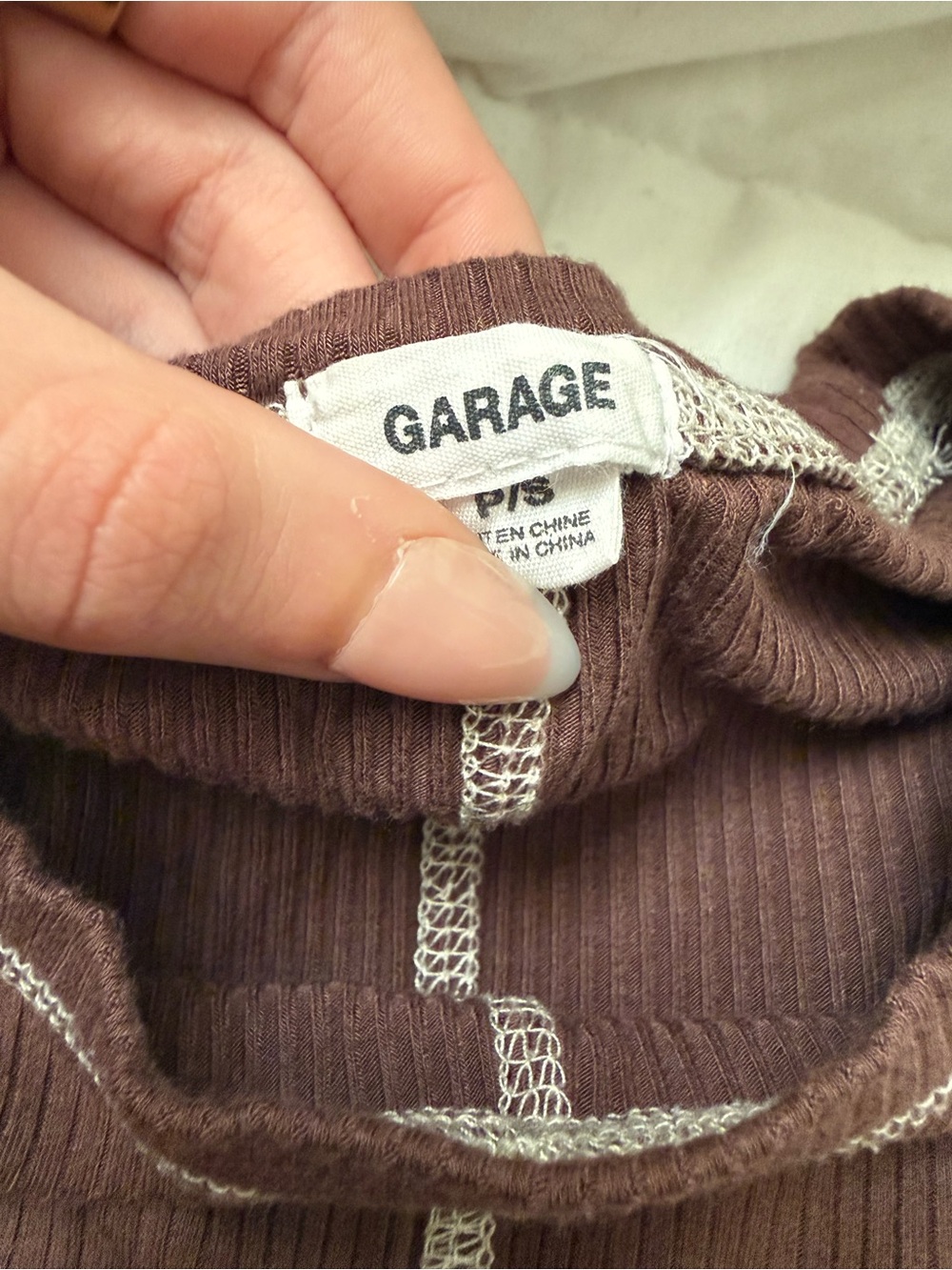 Garage Brown Ribbed Tee with Contrast Stitching - Picture 3 of 3